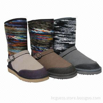 Snow boots with fashionable design, cow suede upper, sheepskin/winter wool lining
